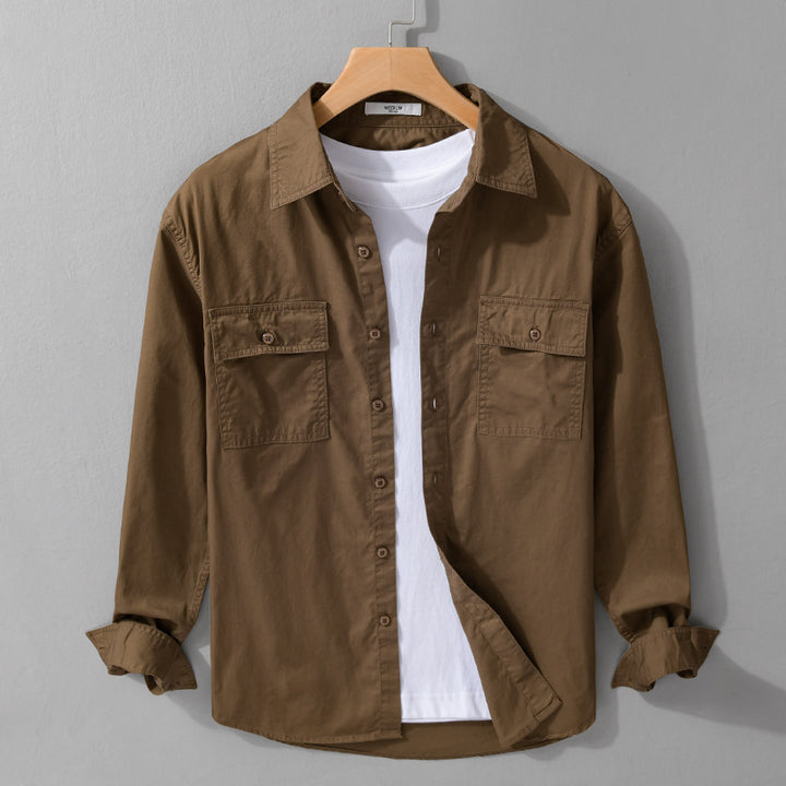 Herren Pflegeleichtes Baumwoll-Utility-Overshirt mit Doppel‑Brusttaschen und entspanntem Saum Echoarchiv