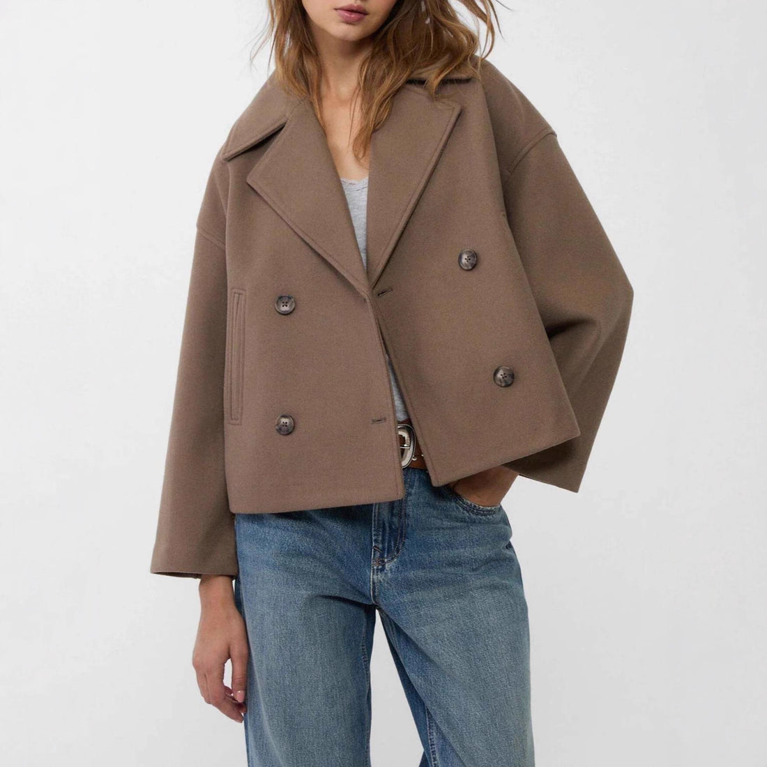 Damen Modische Kurzjacke mit doppelter Knopfleiste – Célinea