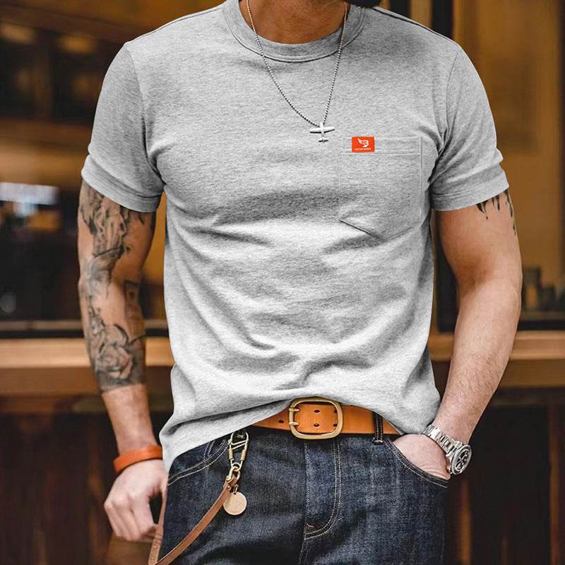Herren klassisches Kurzarm T-Shirt mit Brusttasche aus hochwertiger Baumwolle Echoarchiv