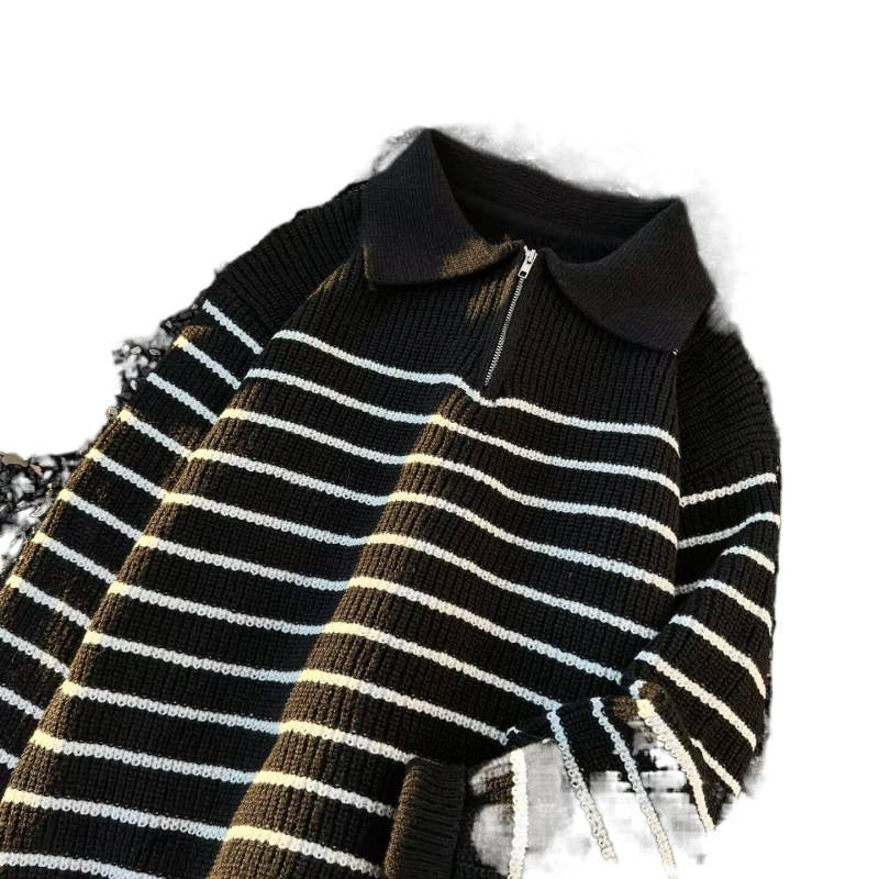 Unisex Grobgestrickter Oversize-Pullover mit halbem Reißverschluss und Polokragen Echoarchiv