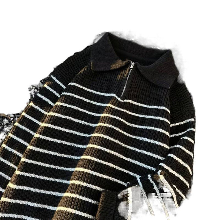 Unisex Grobgestrickter Oversize-Pullover mit halbem Reißverschluss und Polokragen Echoarchiv