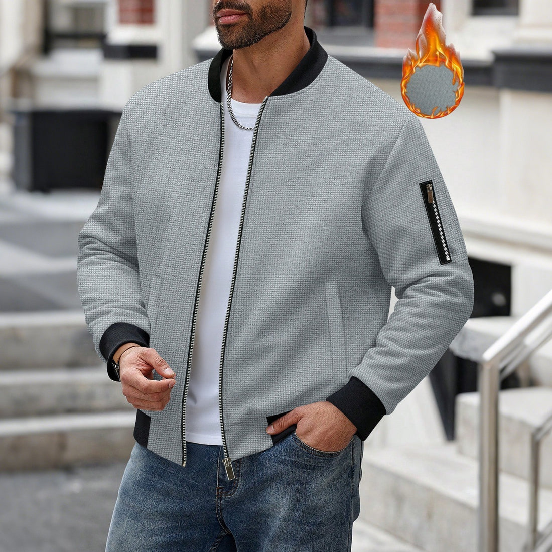 Herren Sportliche Bomberjacke mit Reißverschluss und strukturiertem Design – Brevano