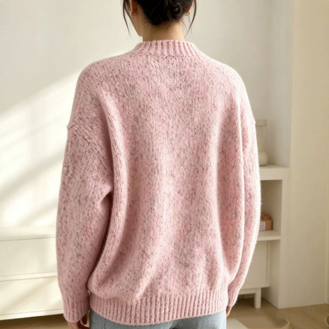 Damen Grobgestrickter Kurzcardigan mit Rundhalsausschnitt und meliertem Tweed-Effekt – Veloura