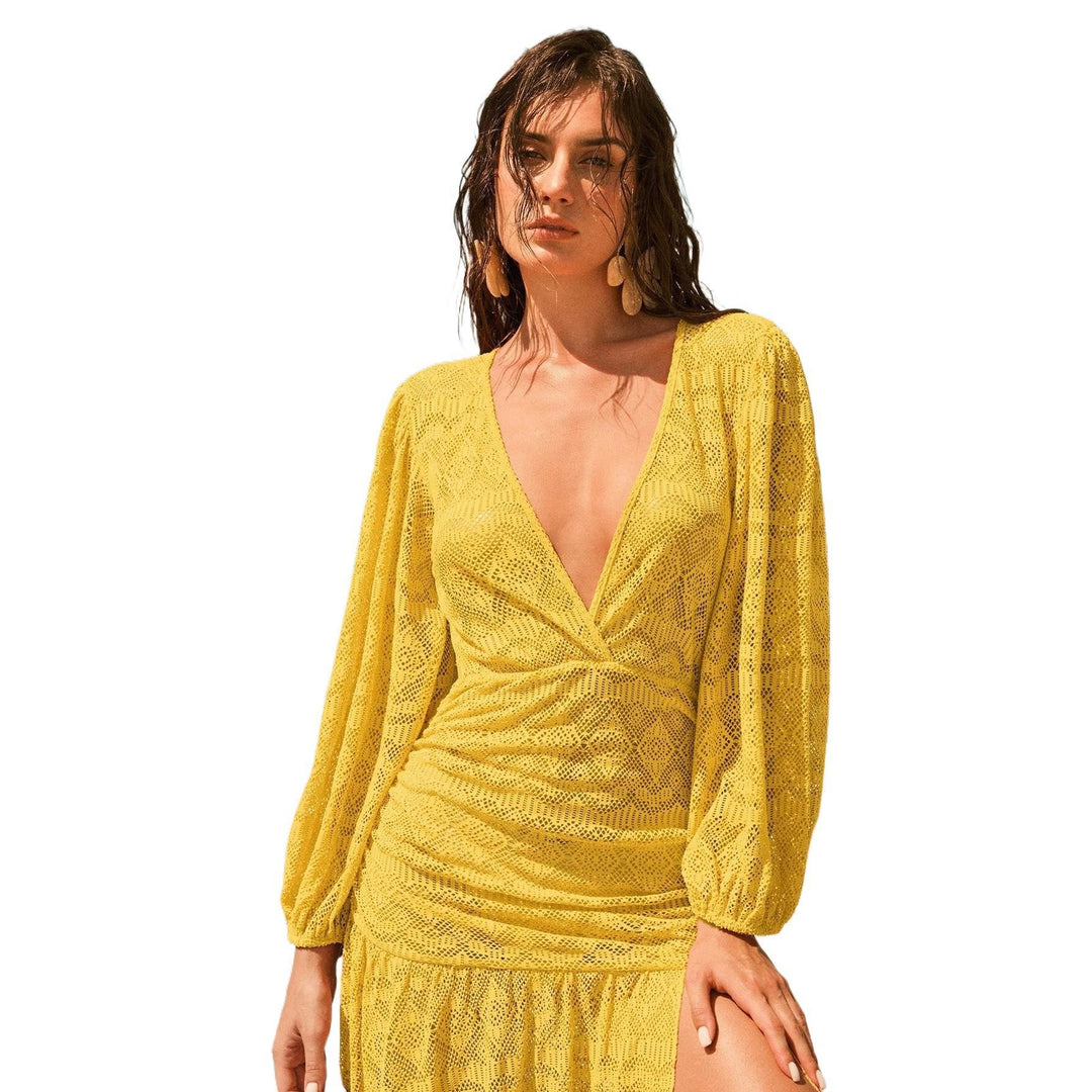 Damen Maxikleid mit tiefem V-Ausschnitt und weitem Ärmel Echo Archiv