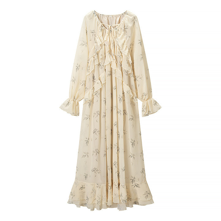 Damen Maxikleid mit Volants, langem Glockenärmel und floralem Chiffon-Design Echo Archiv