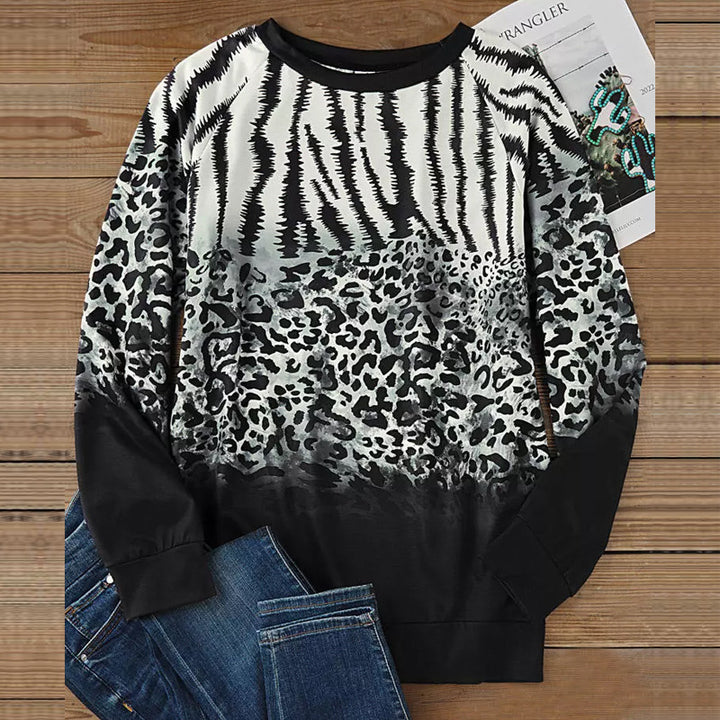 Damen Animalprint Oversize Strickpullover mit Rundhalsausschnitt und Farbverlauf – Avérine