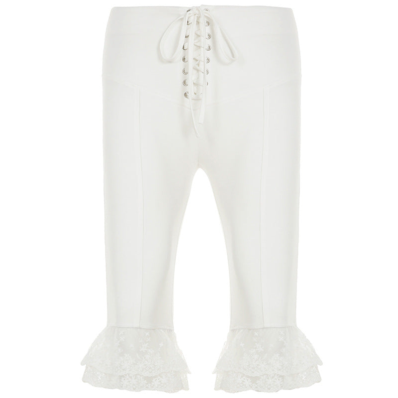 Damen lässige Flared-Loungehose mit verstellbarem Bund und Spitzenakzenten Echo Archiv