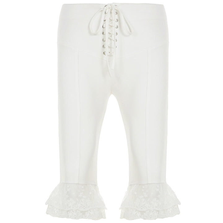 Damen lässige Flared-Loungehose mit verstellbarem Bund und Spitzenakzenten Echo Archiv