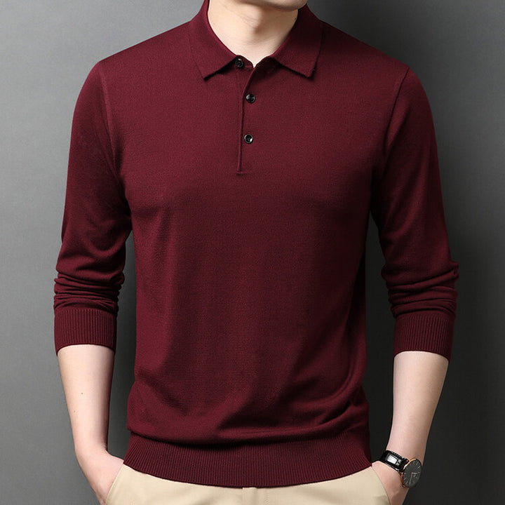Herren eleganter Strickpullover mit Polokragen und Knopfleiste Echoarchiv