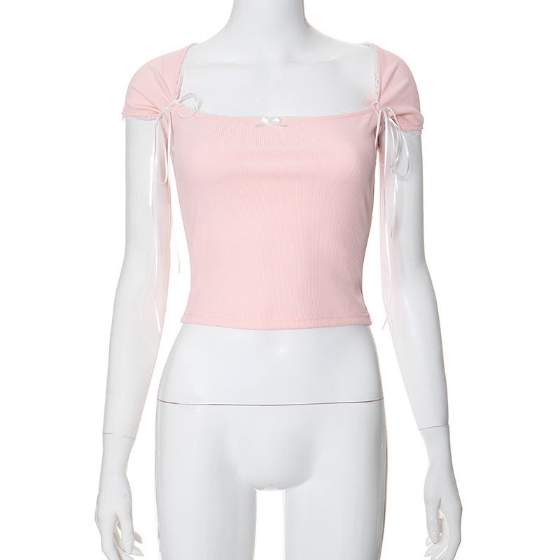 Damen Crop-Oberteil mit verstellbaren Spaghettiträgern und eleganten Knoten-Details Echo Archiv