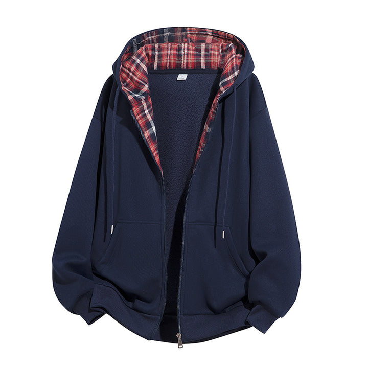 Herren Kapuzenjacke mit Teddy‑Fleece‑Futter und kariertem Kapuzeninnenfutter, durchgehendem Reißverschluss Echo Archiv