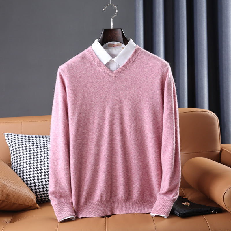 Herren Slim-Fit Rundhalspullover aus feinem Kaschmir-Mix mit dezenter Rippenkante Echoarchiv