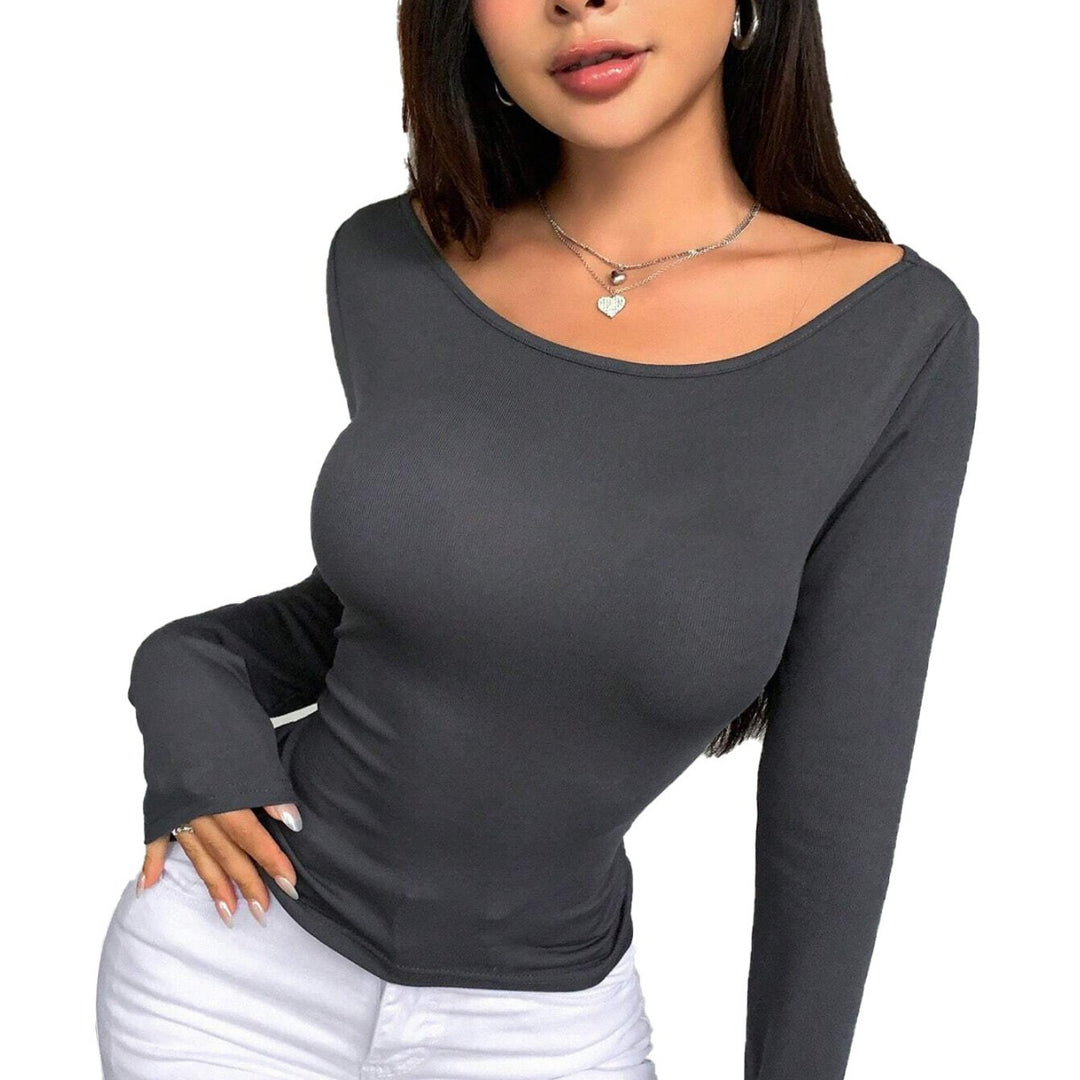 Damen figurbetontes Langarmshirt mit Rundhalsausschnitt Sculpting-Stretch und taillierter Passform – Avérine