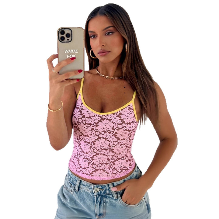 Damen Spitzen-Crop-Top mit kontrastierendem Saum Echo Archiv