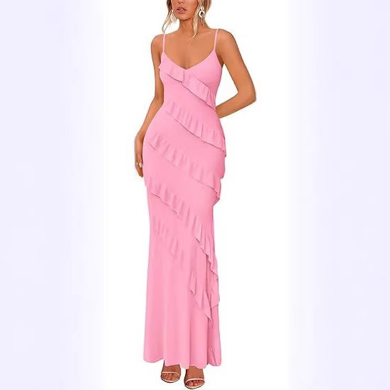 Damen Maxikleid mit Rüschen und Spaghettiträgern Echo Archiv
