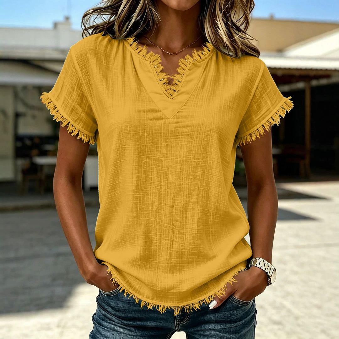 Damen Leichtes T-Shirt mit fransierten Akzenten Echo Archiv