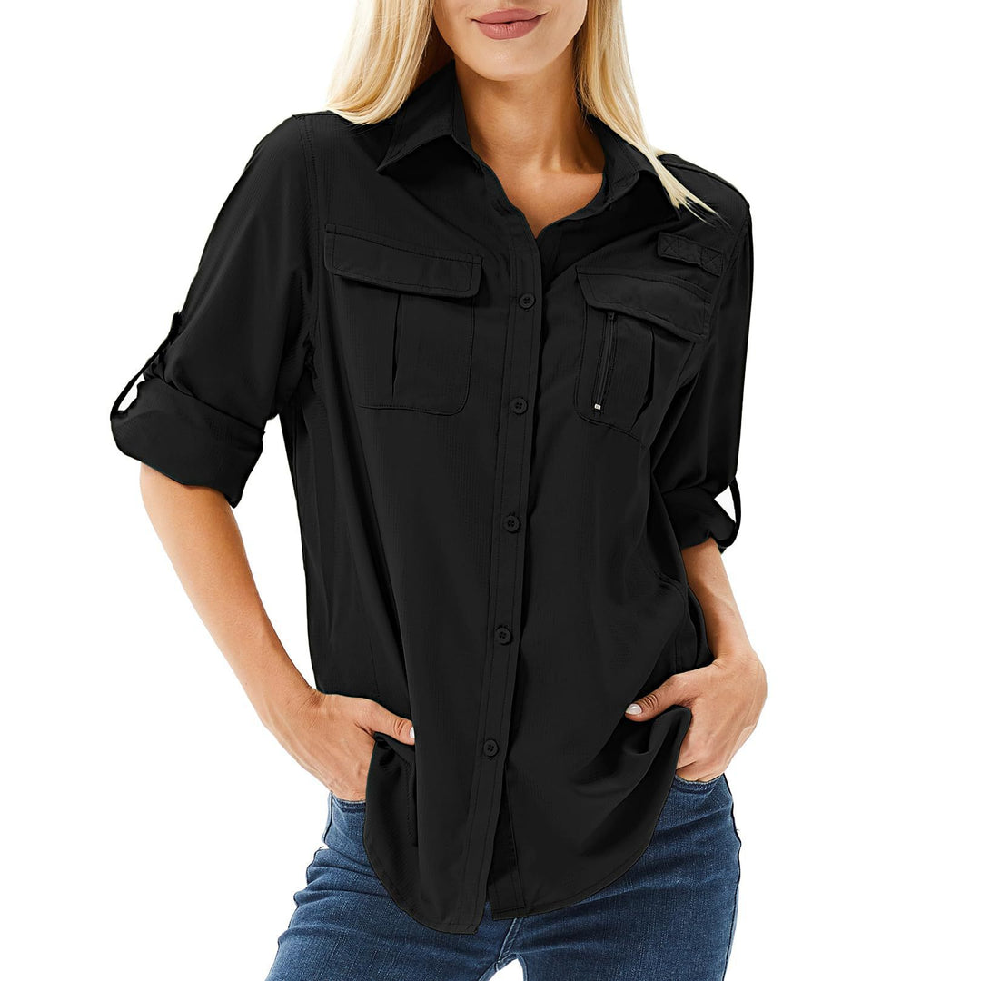 Damen lässige Bluse mit praktischen Taschen und umschlagbaren Ärmeln Echo Archiv