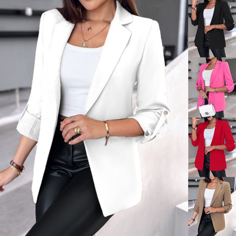 Damen nan taillierter Longblazer mit aufgekrempelten Ärmeln, Reverskragen und schlanker Silhouette Echo Archiv