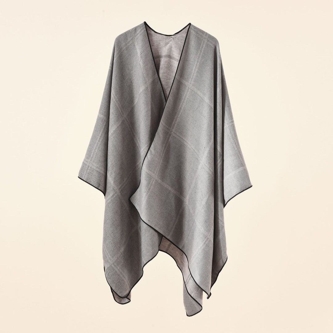 Damen Leichter Karierter Wollmix-Ruana Poncho mit V-Ausschnitt Echo Archiv