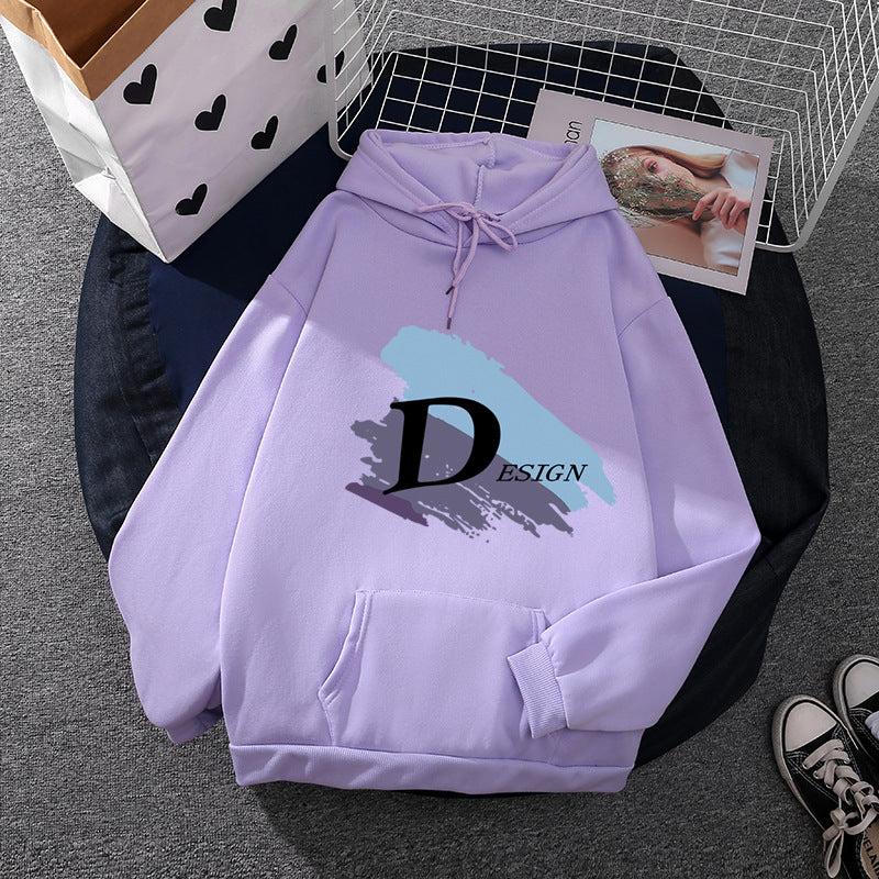 Unisex lässiger Kapuzenpullover mit großflächigem Pinsel-Logo, Kängurutasche und verstellbarer Kapuze – Auréline