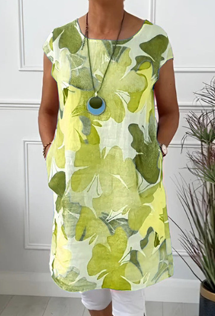 Damen nan luftiges Tunika-Midikleid aus Leinenmix mit Aquarellblütenprint und Seitentaschen Echo Archiv