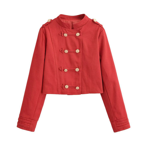 Damen Militärinspirierte Kurzjacke mit Stehkragen, Zierriegeln und goldenen Zierknöpfen Echo Archiv