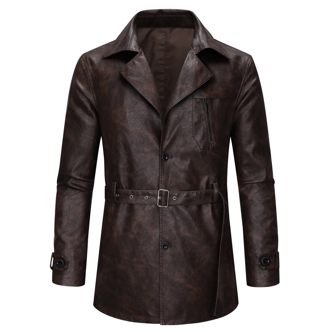 Herren modische Kunstlederjacke mit verstellbarem Gürtel und praktischen Taschen – Valtoré