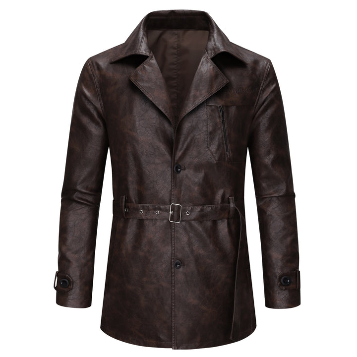 Herren modische Kunstlederjacke mit verstellbarem Gürtel und praktischen Taschen Echoarchiv