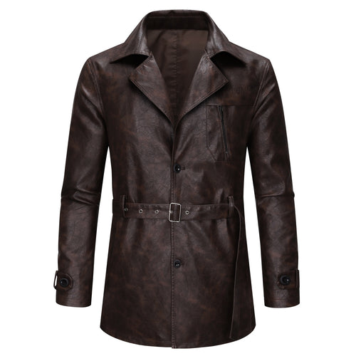 Herren modische Kunstlederjacke mit verstellbarem Gürtel und praktischen Taschen Echoarchiv