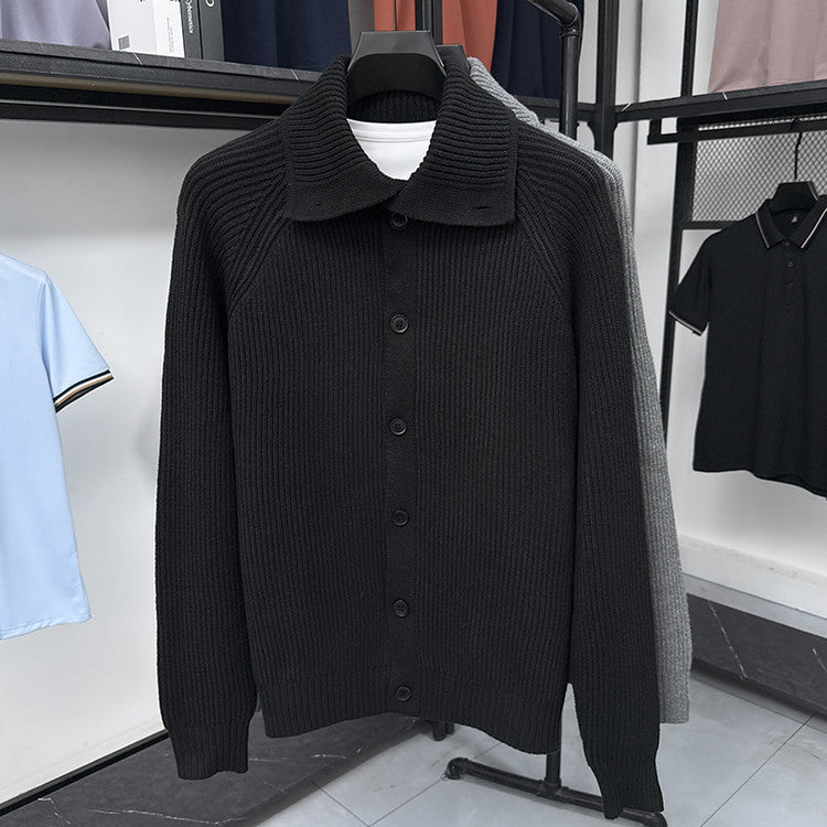 Herren Strickjacke mit weichem Rippstrickmuster und Button-Down-Kragen Echoarchiv