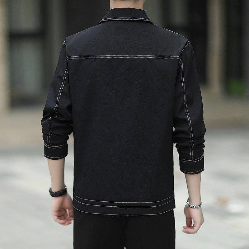 Herren leichte Canvas-Truckerjacke mit sichtbaren Kontrastnähten und Brustpattentaschen Echoarchiv