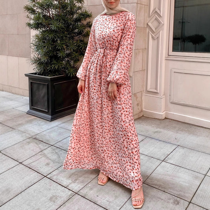 Damen Geblümtes Maxikleid mit Kordel-Taille und Ballonärmeln – Valéora