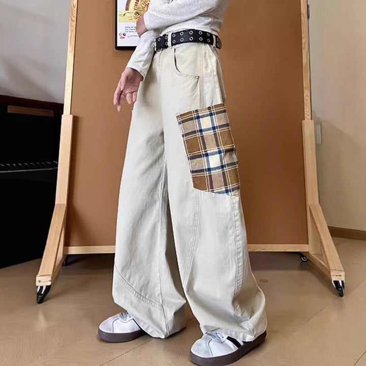 Damen Weitgeschnittene Cargo-Hose mit Karomuster Echoarchiv