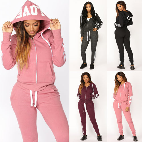 Damen sportliches Zip-Hoodie und Slim-Jogger-Set aus French-Terry mit kontrastierenden Streifen – Avérine