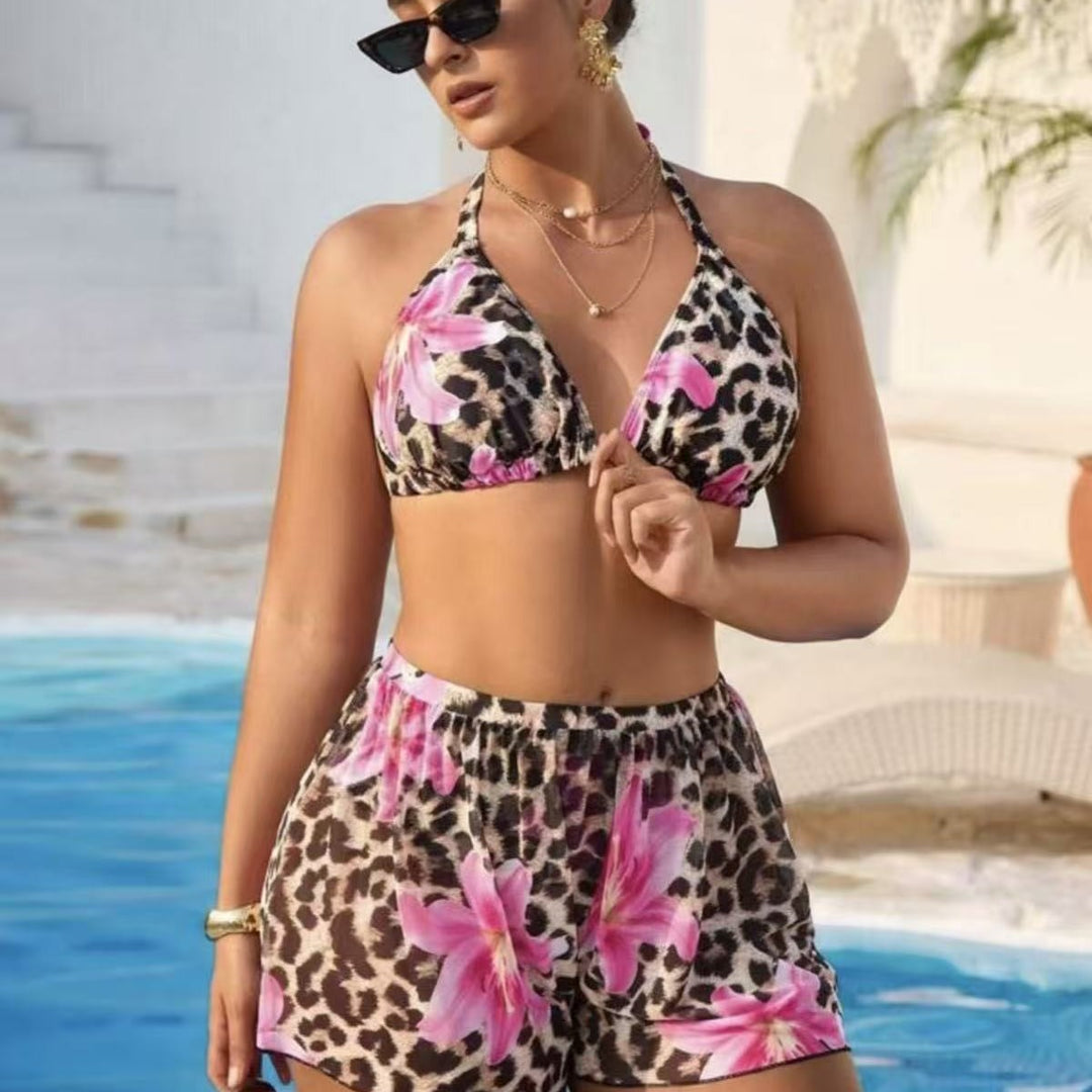 Damen Bikini-Set mit modischem Tiermuster und hoch taillierten Shorts Echo Archiv