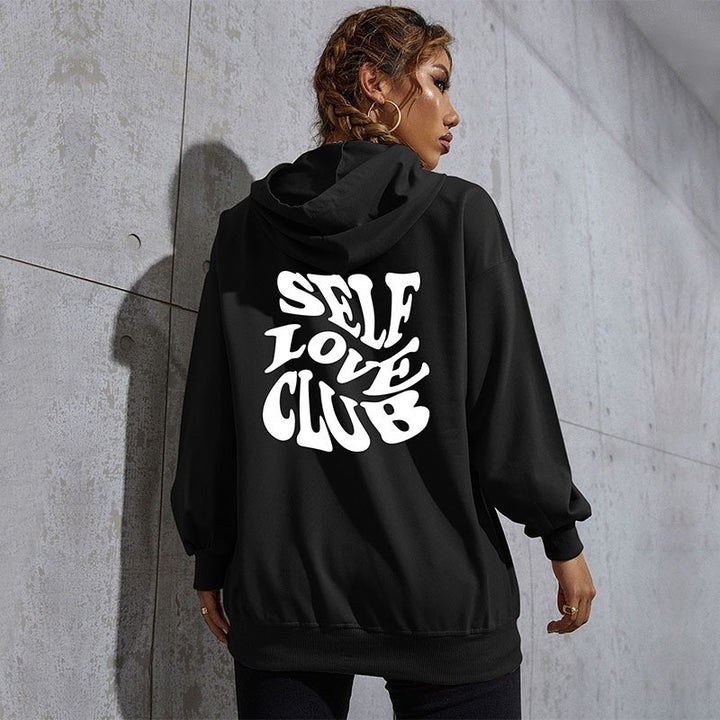 Damen Lässiger Oversize-Kapuzenpullover mit Statement-Print, Kängurutasche und Rippbündchen Echoarchiv