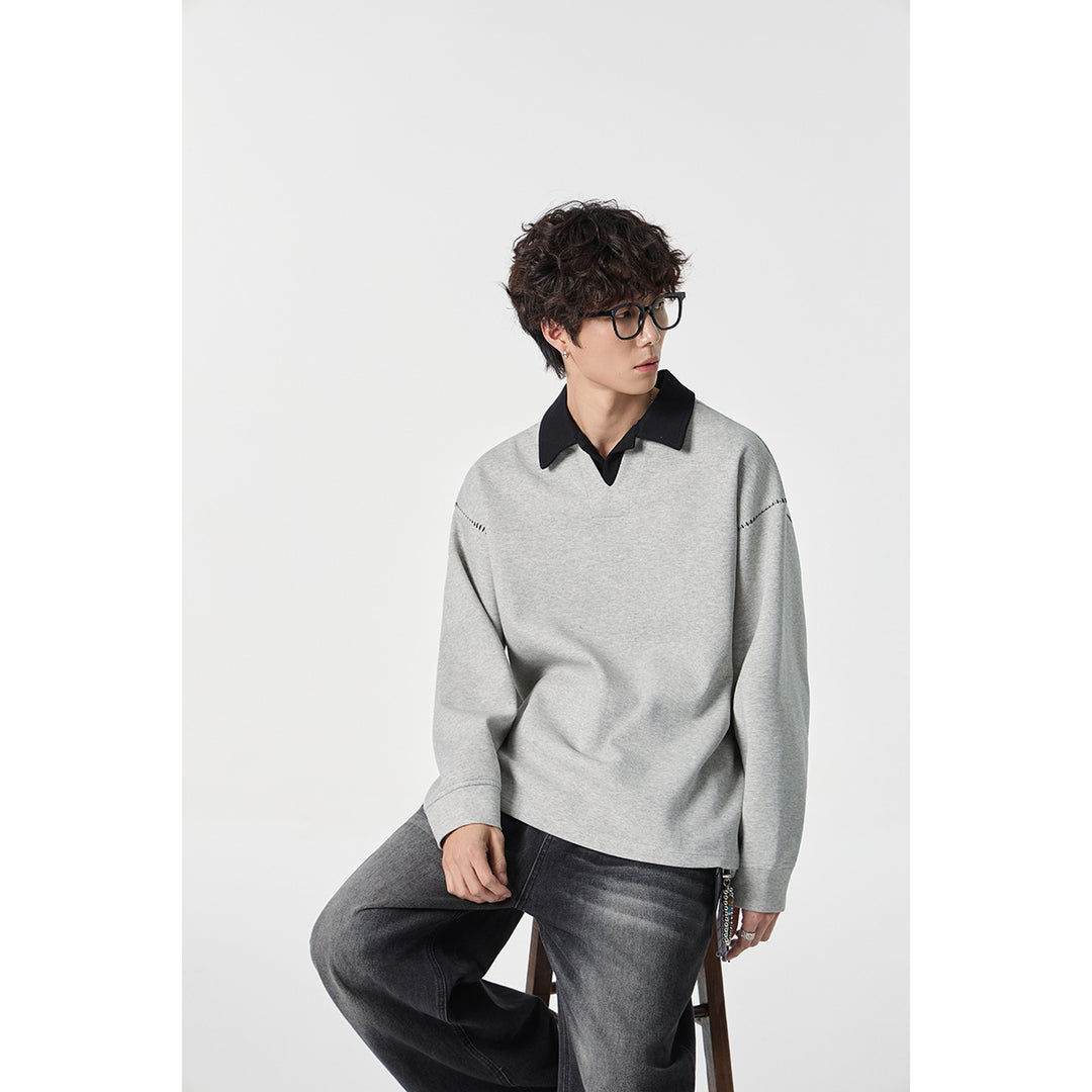 Herren Relaxed-Sweatshirt mit Polokragen und dekorativer Schulternaht Echoarchiv