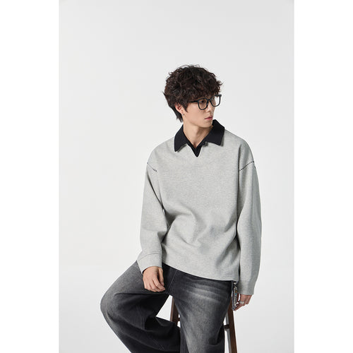 Herren Relaxed-Sweatshirt mit Polokragen und dekorativer Schulternaht Echoarchiv