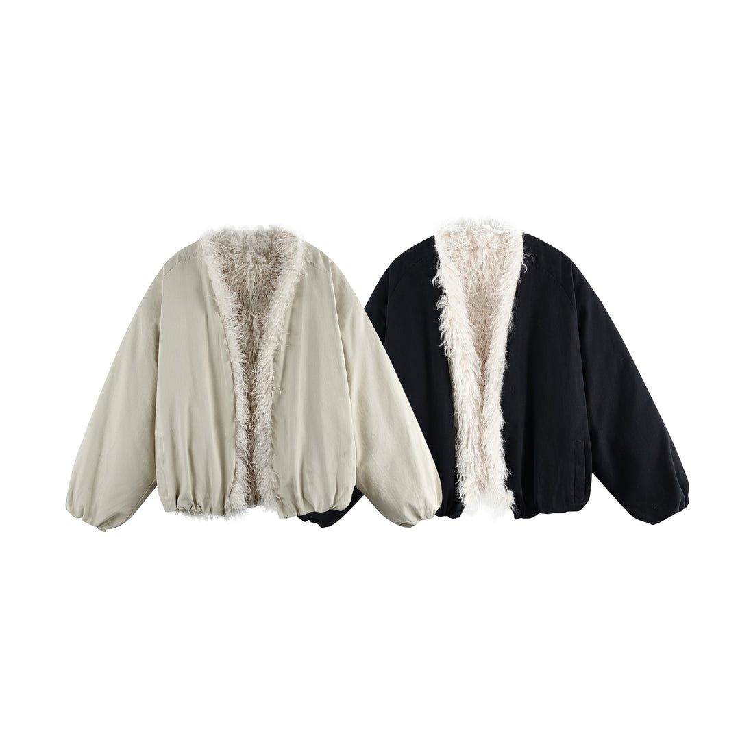 Damen Kurzblouson im Oversize‑Cut mit voluminösem Teddyfutter und elastischem Saum Echoarchiv