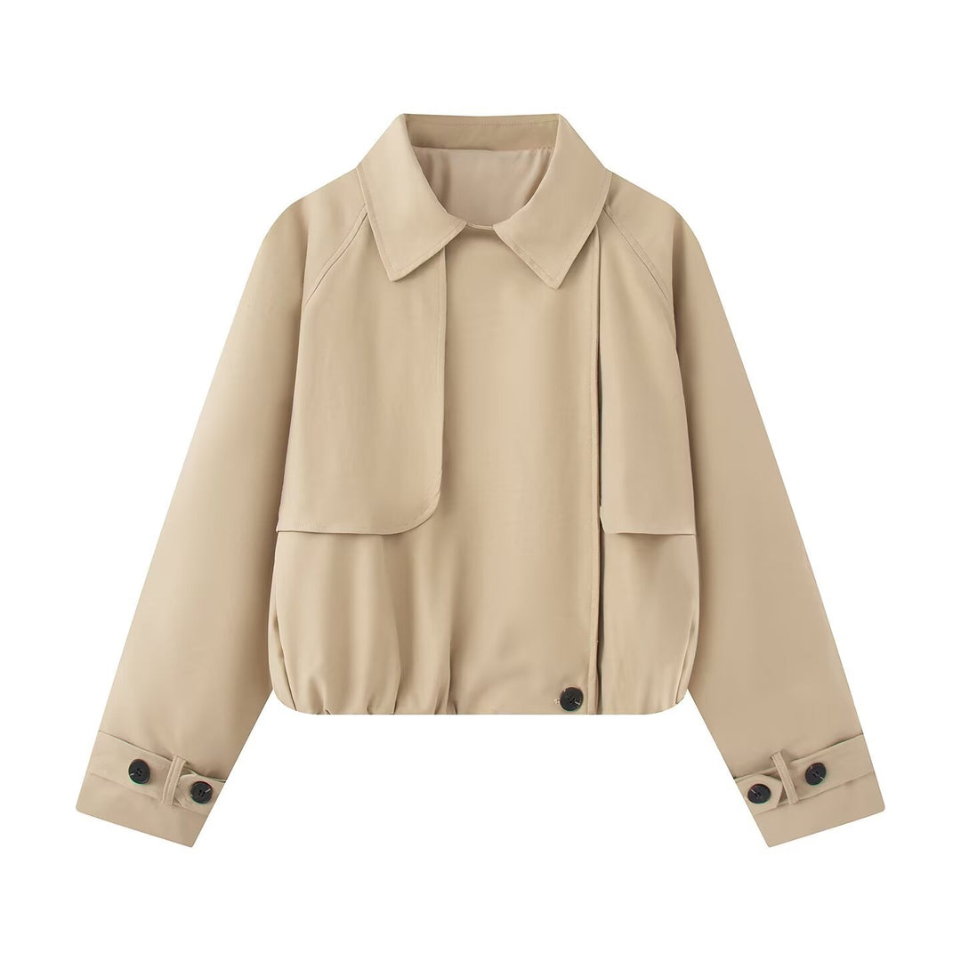 Damen Kurzer Trench-Style Blouson mit verdeckter Knopfleiste und Tunnelzugsaum Echo Archiv