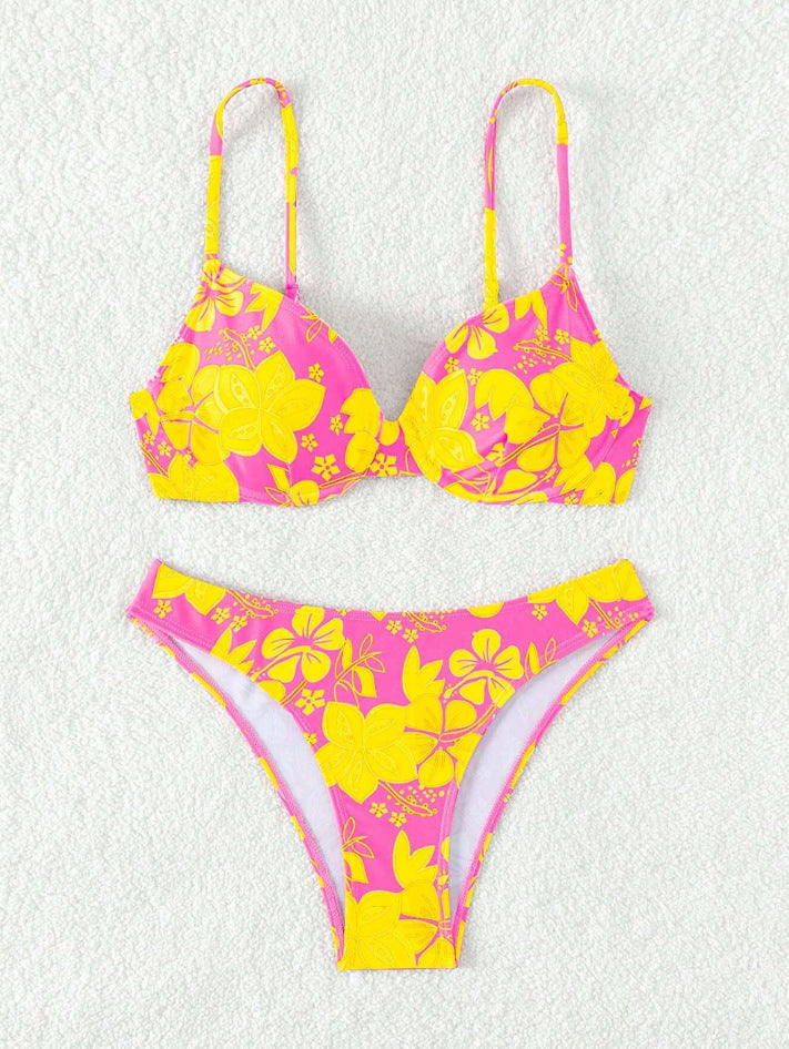 Damen gepolsterter Triangel-Bikini mit floralem Design und verstellbaren Trägern Echo Archiv
