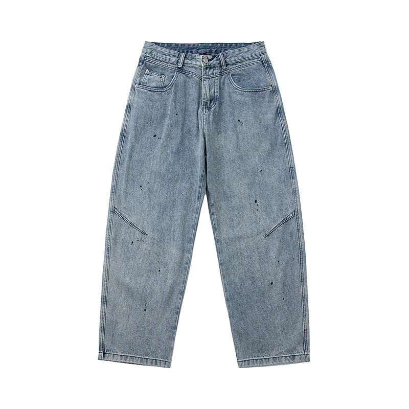 Herren Weite Relaxed-Fit Denimhose mit Paint‑Effekt und Knie‑Naht Echoarchiv