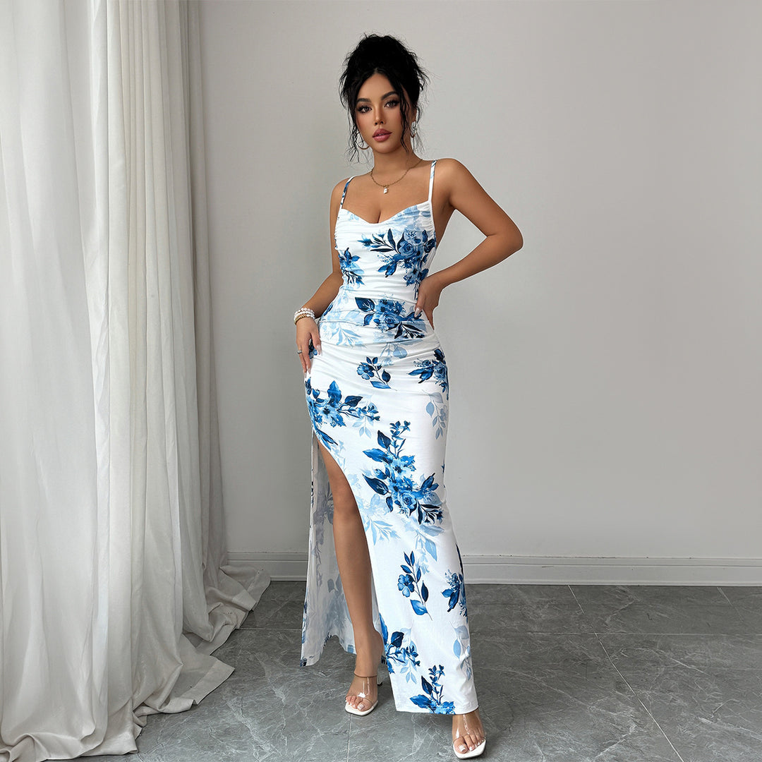 Damen Maxi-Kleid mit seitlichem Schlitz und blumigem Design Echo Archiv