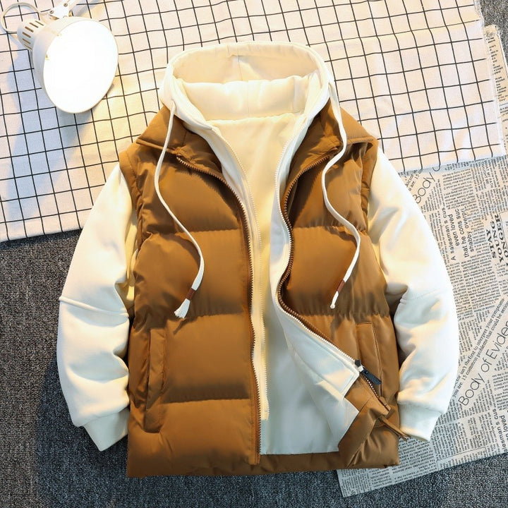 Herren Zweilagige Steppweste im Layering‑Look mit Kapuzen‑Innenjacke & Sweatärmeln Echoarchiv