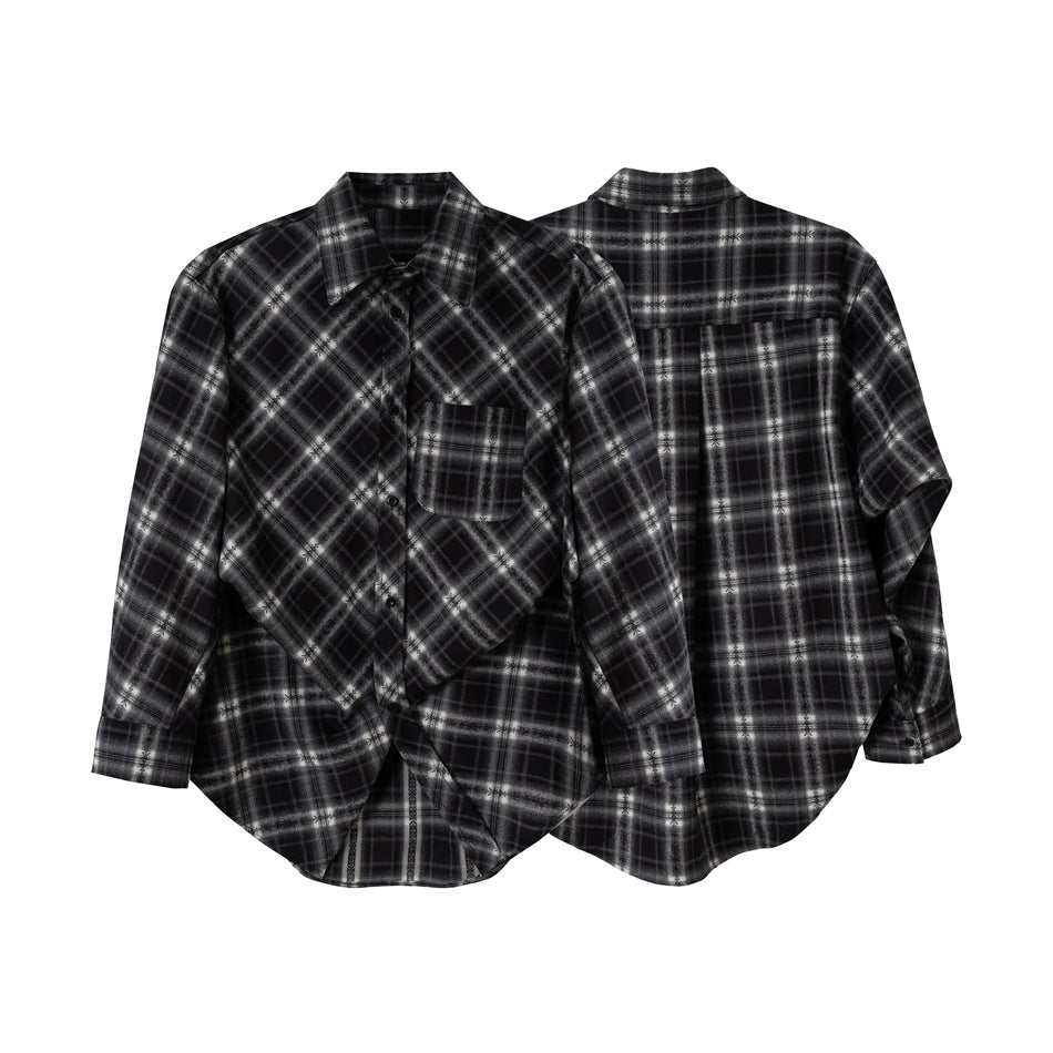 Unisex Karierte Oversize‑Flanell‑Hemdjacke im Layering‑Look mit abgerundetem Saum und Brusttasche Echoarchiv