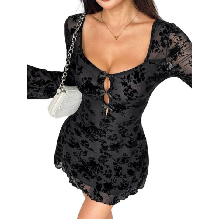 Damen Mini-Kleid mit transparenten Spitzenärmeln und floralem Design Echo Archiv