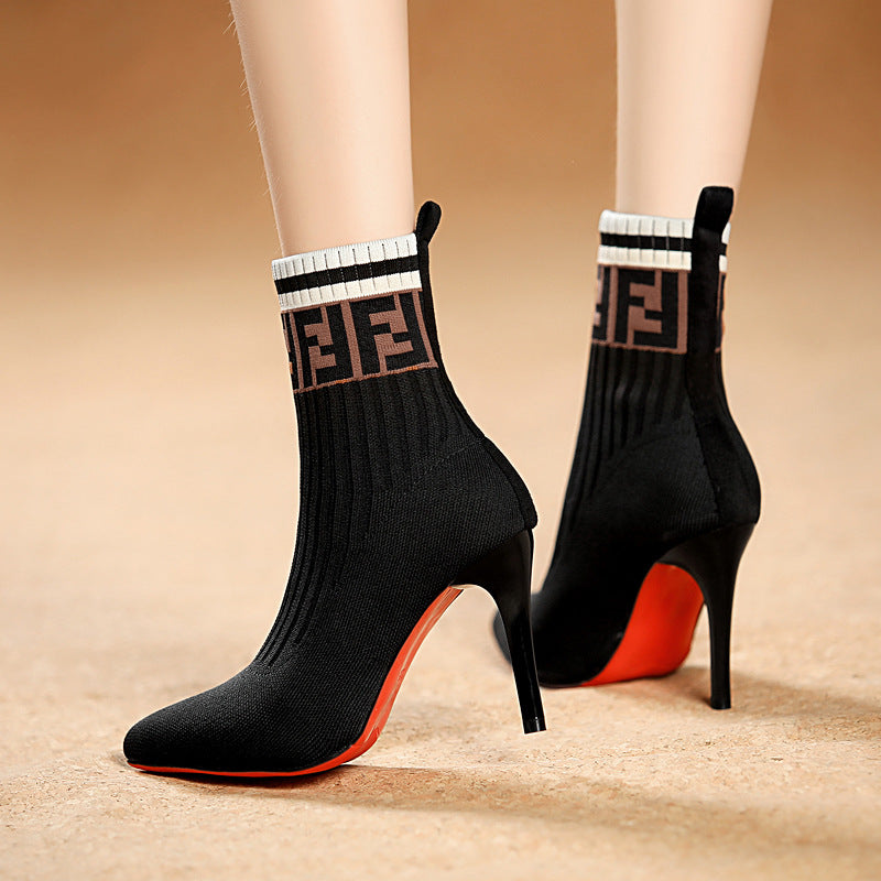 Damen nan elegante Strick-Socken-Stiefelette mit schmalem Stilettoabsatz und elastischem Schaft Echo Archiv