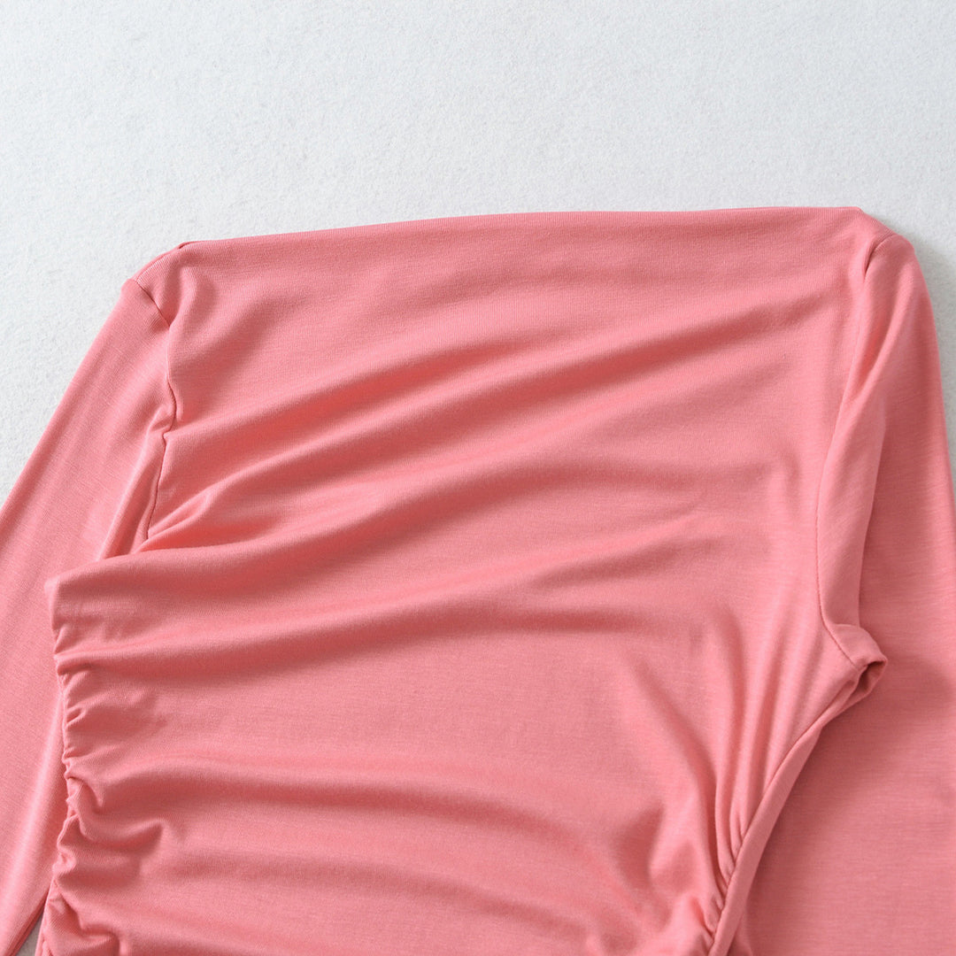 Damen Asymmetrisches Ein-Schulter-Midikleid mit Raffung und Langarm Echoarchiv