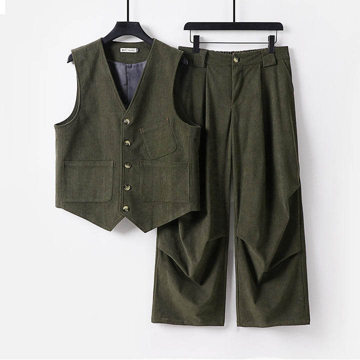 Herren Zweiteiliges Weste‑und Bundfaltenhose-Set im modernen Workwear-Stil Echoarchiv