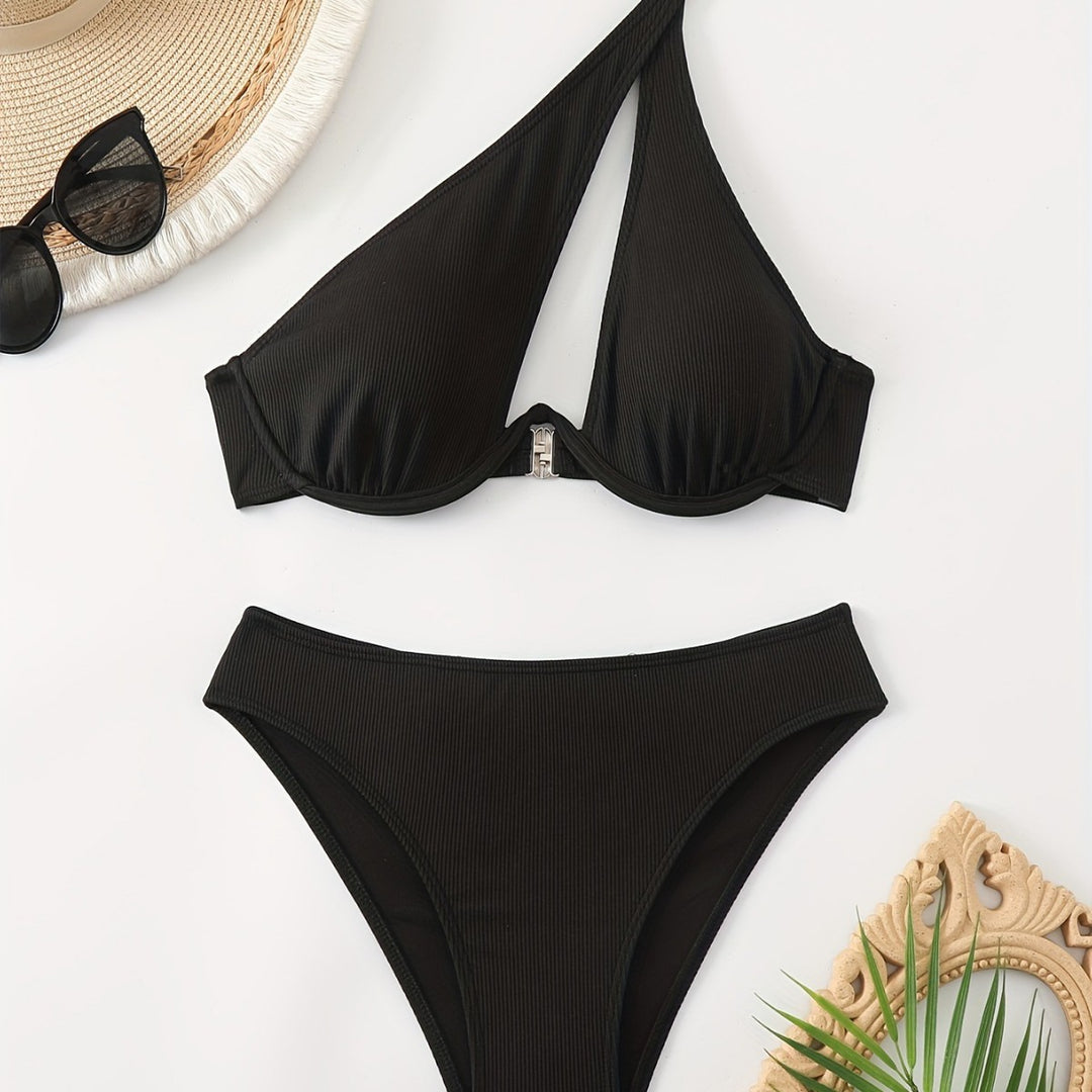Damen Bikini-Set mit asymmetrischem Trägerdesign und unterstützendem Push-Up-Oberteil Echo Archiv
